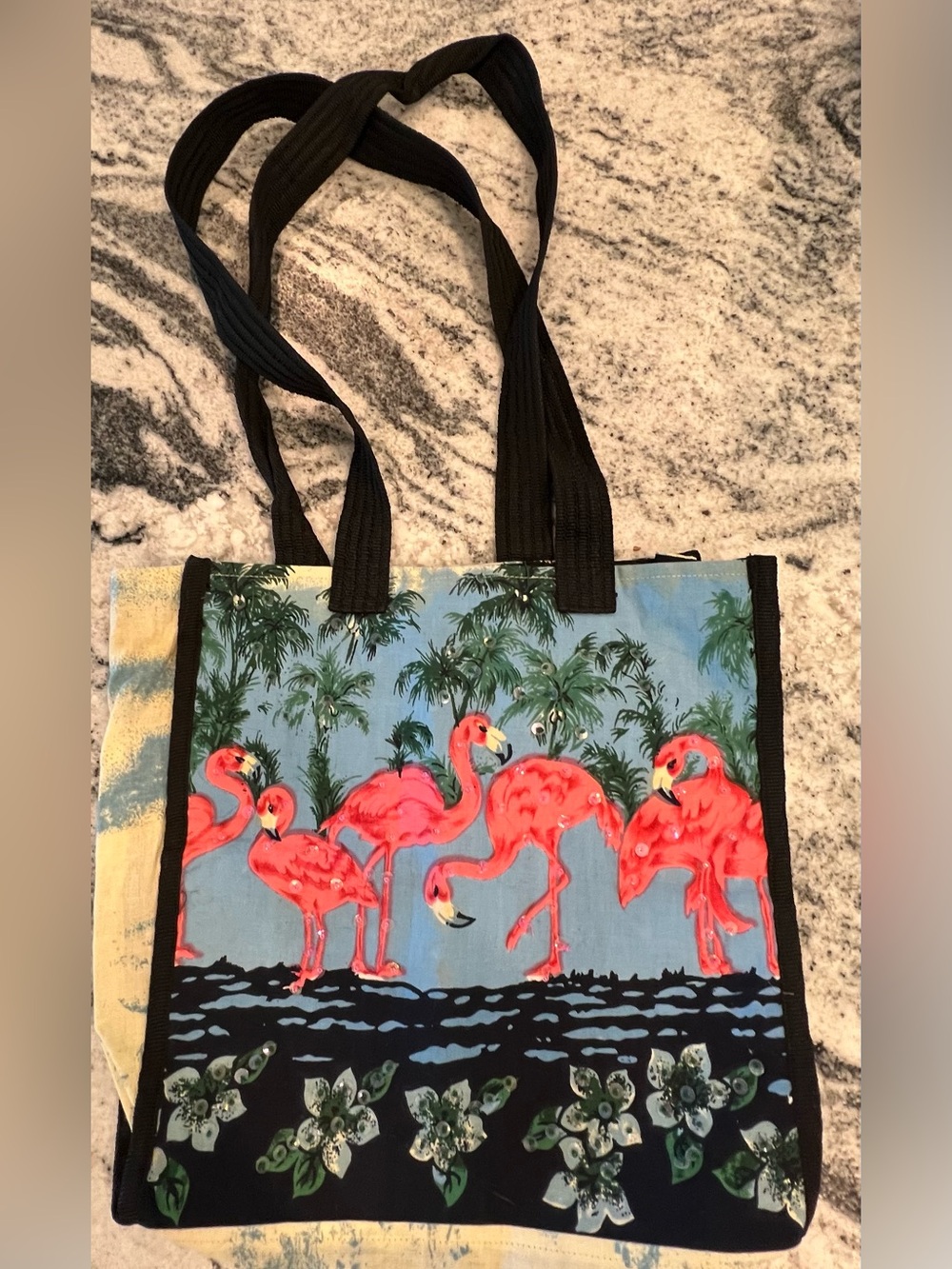 Beach 🦩Flamingo Tote Bag- Sequin Embellishment on one side, Strong straps